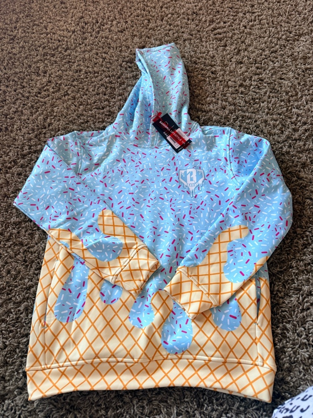 Ice Cream Drip Kids Hoodie - Light Blue & Cream